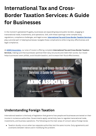 International Tax and Cross-Border Taxation Services A Guide for Businesses