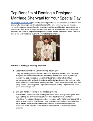 Top Benefits of Renting a Designer Marriage Sherwani for Your Special Day - Google Docs