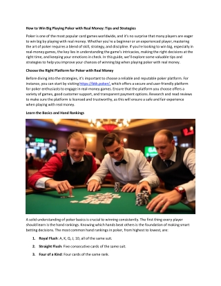 how to win big playing poker with real money tips