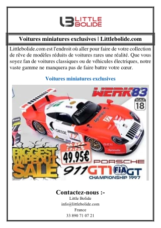 Voitures miniatures exclusives | Littlebolide.com