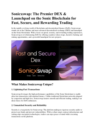 Sonicxswap: The Premier DEX & Launchpad on the Sonic Blockchain for Fast and Sec