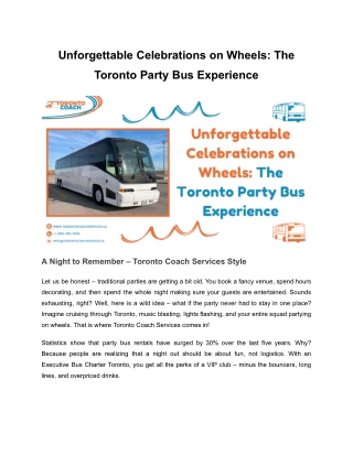 Unforgettable Celebrations on Wheels: The Toronto Party Bus Experience