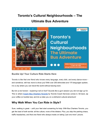 Toronto’s Cultural Neighbourhoods – The Ultimate Bus Adventure