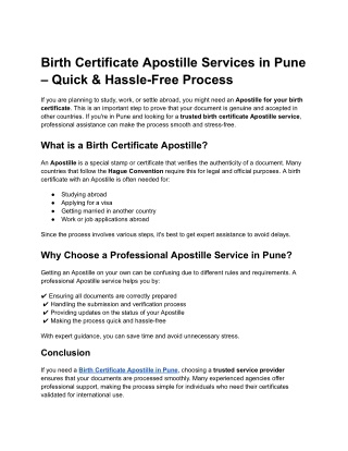 Expert Birth Certificate Apostille Services in Pune