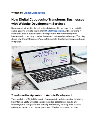 Transform Your Business Using Website Development Services from Digital Cappuccino