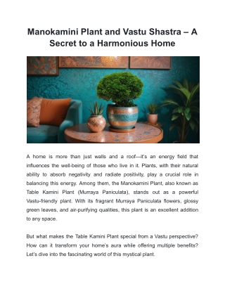 Manokamini Plant and Vastu Shastra – A Secret to a Harmonious Home