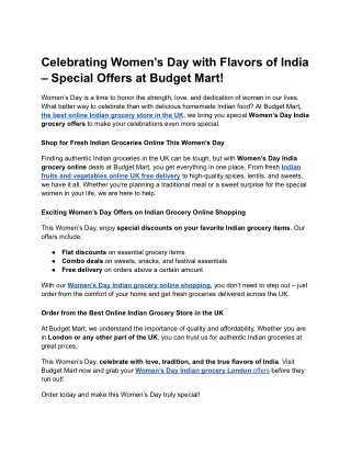 Celebrate Women’s Day with Indian Grocery Discounts – Budget Mart UK