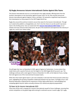 Fiji Rugby Announces Autumn Internationals Clashes Against Elite Teams