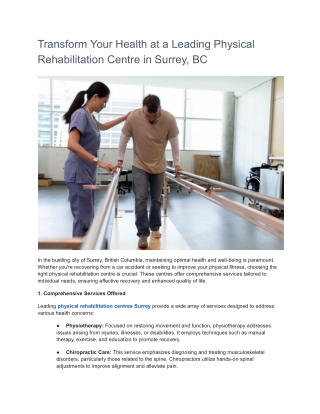 Transform Your Health at a Leading Physical Rehabilitation Centre in Surrey, BC