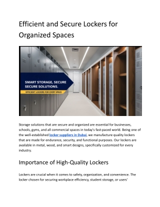 Efficient and Secure Lockers for Organized Spaces