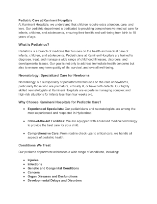 Pediatric Care at Kamineni Hospitals