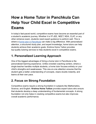 How a Home Tutor in Panchkula Can Help Your Child Excel in Competitive Exams