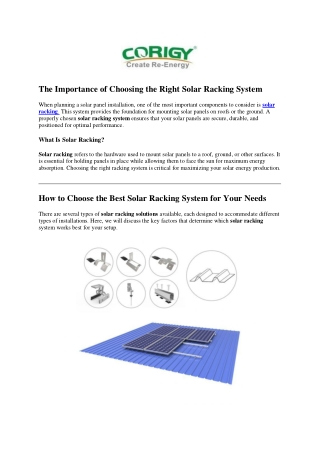The Importance of Choosing the Right Solar Racking System