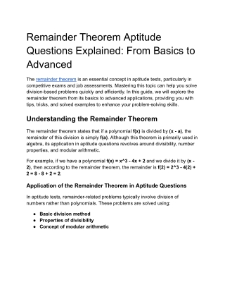 remainder theorem aptitude questions explained