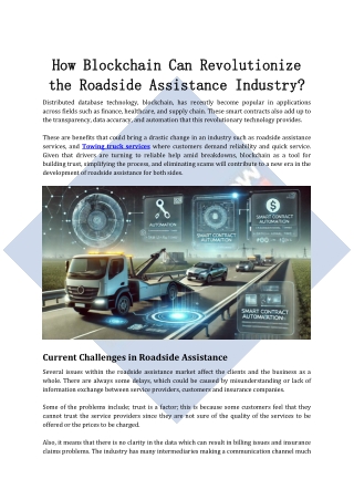 Blockchain Revolutionizing Roadside Assistance : Trust, Speed, and Efficiency