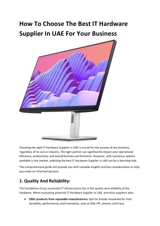 How To Choose The Best IT Hardware Supplier In UAE For Your Business