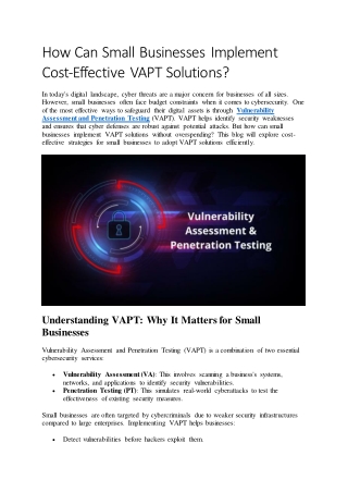 How Can Small Businesses Implement Cost Effective VAPT Solutions