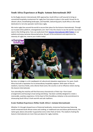 South Africa Experiences at Rugby Autumn Internationals 2025
