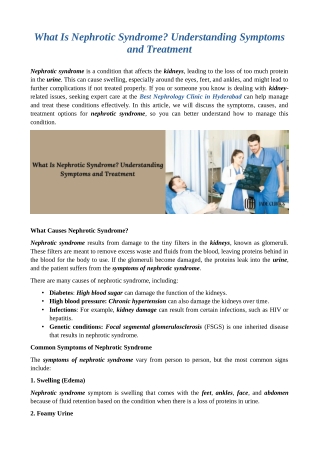 What Is Nephrotic Syndrome? Understanding Symptoms and Treatment