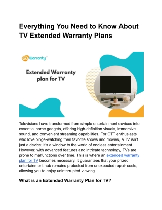 Extended Warranty Plan for TV