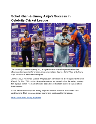 Sohel Khan & Jimmy Asija’s Success in Celebrity Cricket League