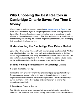 Why Choosing the Best Realtors in Cambridge Ontario Saves You Time & Money