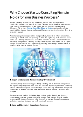 Why Choose Startup Consulting Firms in Noida for Your Business Success