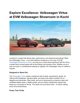 Explore Excellence_ Volkswagen Virtus at EVM Volkswagen Showroom in Kochi
