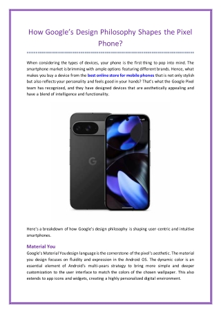 How Google’s Design Philosophy Shapes the Pixel Phone?