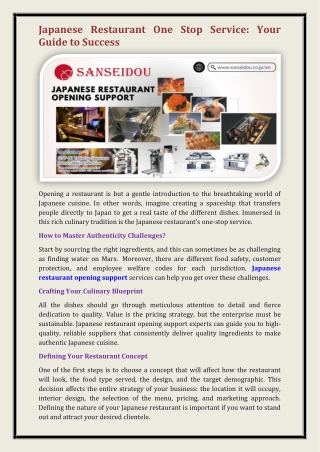 Japanese restaurant opening support