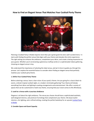 How to Find an Elegant Venue That Matches Your Cocktail Party Theme
