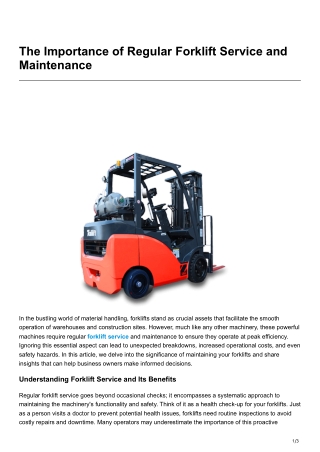 The Importance of Regular Forklift Service and Maintenance