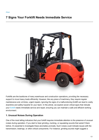 7 Signs Your Forklift Needs Immediate Service