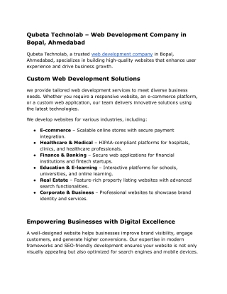 Qubeta Technolab – Web Development Company in Bopal, Ahmedabad