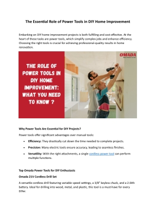 The Essential Role of Power Tools in DIY Home Improvement