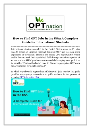 How to Find OPT Jobs in the USA for OPT Students