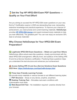 Verified HPE2-E84 Dumps – Retrieve Now