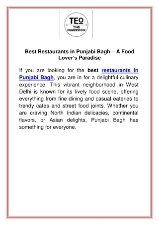 Best Restaurants in Punjabi Bagh  A Food Lover’s Paradise