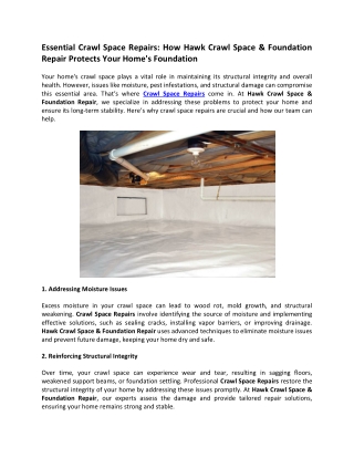 Essential Crawl Space Repairs- How Hawk Crawl Space & Foundation Repair Protects Your Home's Foundation