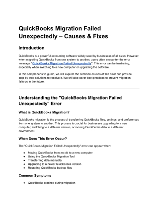 QuickBooks Migration Failed Unexpectedly – Causes & Fixes