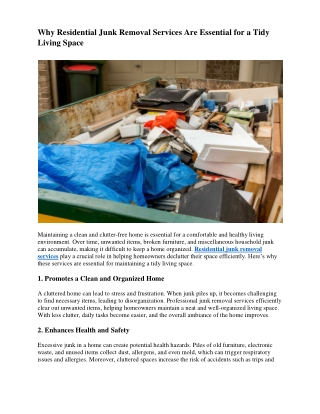 Why Residential Junk Removal Services Are Essential for a Tidy Living Space