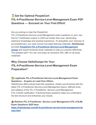 ITIL-4-Practitioner-Service-Level-Management Dumps & PDF – Fresh Exam Updates
