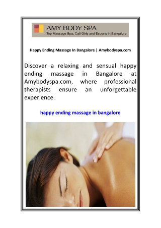 Happy Ending Massage In Bangalore Amybodyspa.com