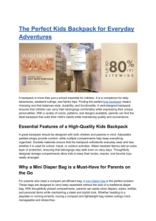 The Perfect Kids Backpack for Everyday Adventures