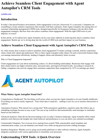 achieve seamless client engagement with agent