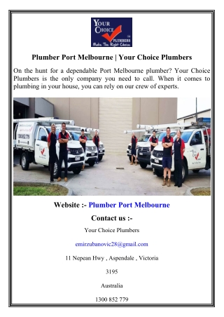 plumber port melbourne your choice plumbers