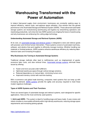 Warehousing Transformed with the Power of Automation