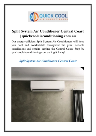 Split System Air Conditioner Central Coast  quickcoolairconditioning.com.au