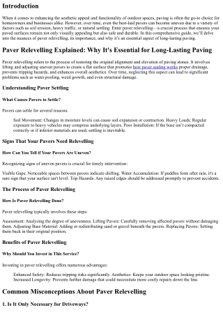 Paver Relevelling Explained: Why It's Essential for Long-Lasting Paving