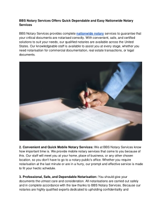 BBS Notary Services Offers Quick Dependable and Easy Nationwide Notary Services